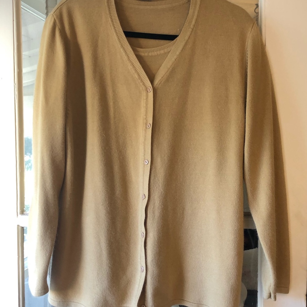 Classic Cashmere 2-Piece Cardigan Sweater in Camel